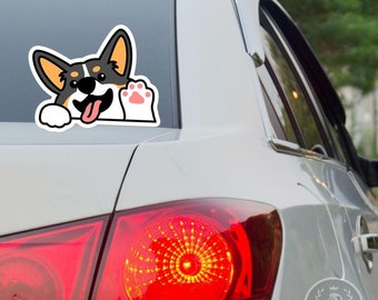 Tricolor Corgi Peek Paw Car Sticker / Vinyl Decal Weather Resistant / 2" X 3" - 9" X 14" Sheet Size  (Outdoor +Indoor Use) / Personalisation