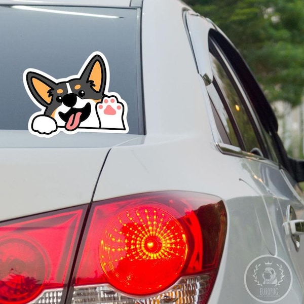 Tricolor Corgi Peek Paw Car Sticker / Vinyl Decal Weather Resistant / 2" X 3" - 9" X 14" Sheet Size  (Outdoor +Indoor Use) / Personalisation