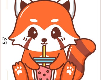 Red Panda Boba Car Decal Kawaii Anime Panda Drinking Bubble Etsy