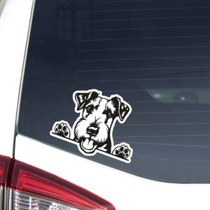Wire Fox Terrier Car Decal Sticker / Peeking Black & White Dog Head Face / Vinyl Waterproof Removable Outdoor / Bumper Window Laptop