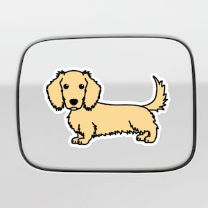 Cream Long Haired Dachshund Car Sticker Decal / Kawaii Dog Puppy / Vinyl Waterproof Removable Outdoor / Window Bumper Laptop Bottle