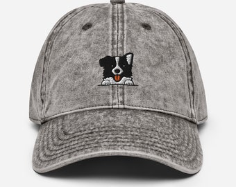 Embroidered Border Collie Dad Hat / Collie Head Vintage Style Baseball Cap / Border Collie Lover Gift / Funny Cute Kawaii