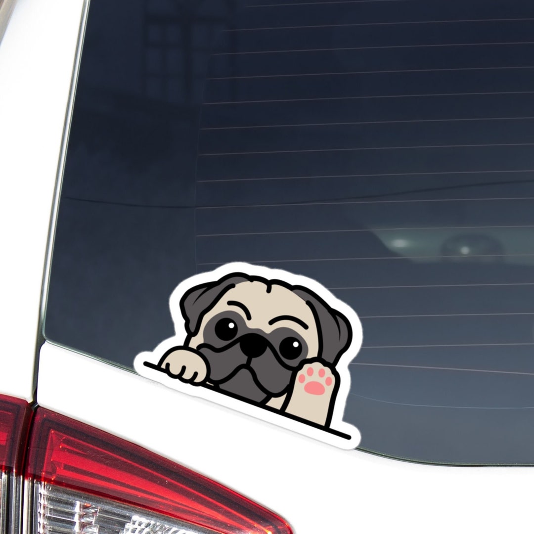 Peeking Pug Car Decal - Cartoon Dog Waterproof Window Vinyl Sticker - Etsy
