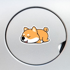 Lazy Shiba Inu Car Decal Sticker / Kawaii Shiba Inu Red Sleeping Dog Vinyl Waterproof Decal Bumper Window Bottle Laptop (Outdoor + Indoor)