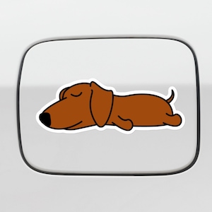 Lazy Dachshund Sleeping Car Sticker Decal / Brown Red Dachshund Dog Puppy Waterproof Vinyl Window Bumper Laptop Bottle / Outdoor + Indoor