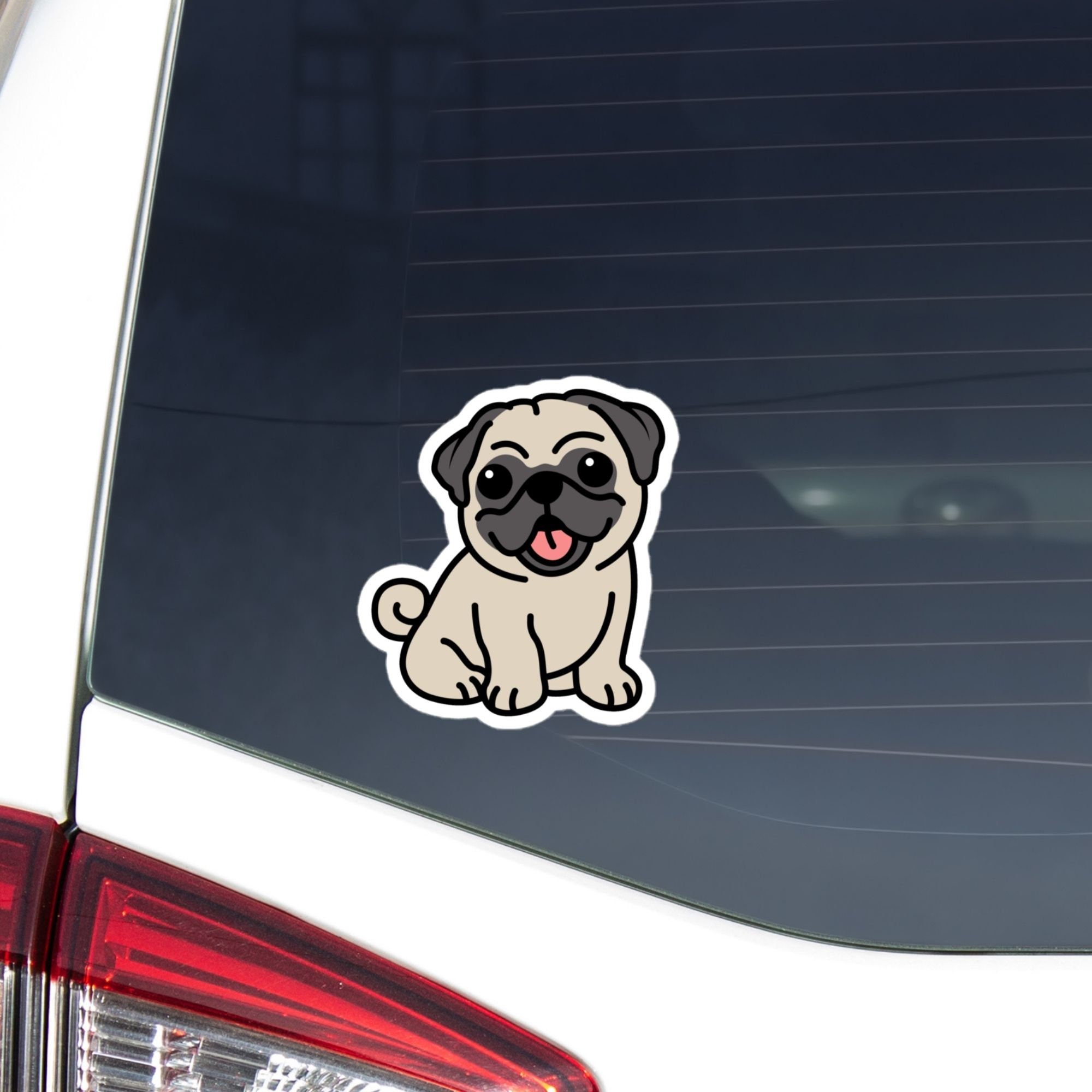 Funny Pug Sitting Car Decal Sticker / Cute Kawaii Cartoon Pug Dog ...