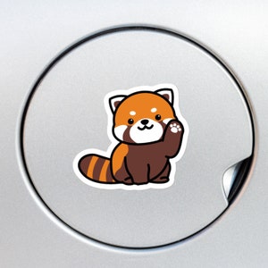 Cute Red Panda Car Decal Sticker / Kawaii Red Panda Sitting Waving Paw Vinyl Waterproof Removable Outdoor Decal Bumper Window Laptop Bottle