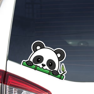 Panda Eat Bamboo Car Decal Sticker / White Kawaii Panda Plant Leaf Vinyl Waterproof Decal Bumper Window Laptop Bottle / Outdoor + Indoor
