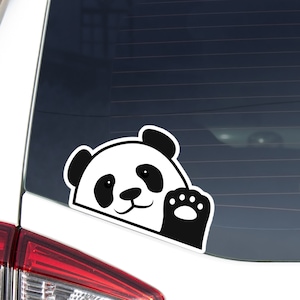 Panda Bear Car Decal Sticker / Black White Kawaii Panda Waving Paw Cute Face Vinyl Waterproof Decal Bumper Window Laptop / Outdoor + Indoor