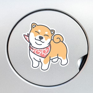 Tan Shiba Inu Car Decal Sticker / Cartoon Kawaii Cute Puppy Bandana / Vinyl Waterproof Removable Outdoor / Bumper Window Bottle Laptop