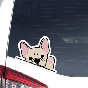 French Bulldog Car Decal Sticker / Cute Cream Frenchie Head Waving Paw / Vinyl Waterproof Removable Outdoor / Bumper Window Laptop