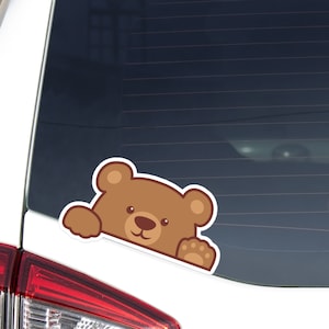 Brown Bear Car Decal Sticker / Kawaii Peeking Brown Bear Waving Paw Cute Face Vinyl Waterproof Decal Bumper Window Laptop / Outdoor + Indoor