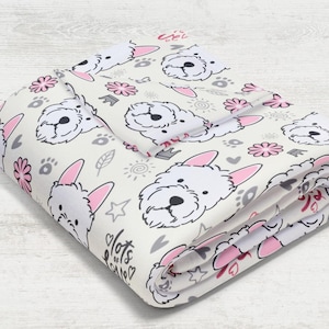 West Highland Terrier Throw Blanket  / Cartoon Cute Westie Dog Head / Soft Silk Fabric / Ceam Velveteen Plush Blanket / Gift Pets Lovers