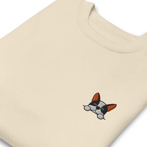 Embroidered Boston Terrier Sweatshirt / Embroidery Kawaii Peeking Cartoon Dog Sweater / Gift Husband Wife Mom Dad / Women Men Youth Girl Boy