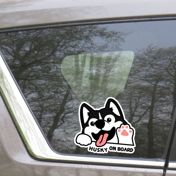 HUSKY VOICE ソノシート　格安 Husky on Board Car Decal: Cartoon Black Husky, Waterproof Sticker