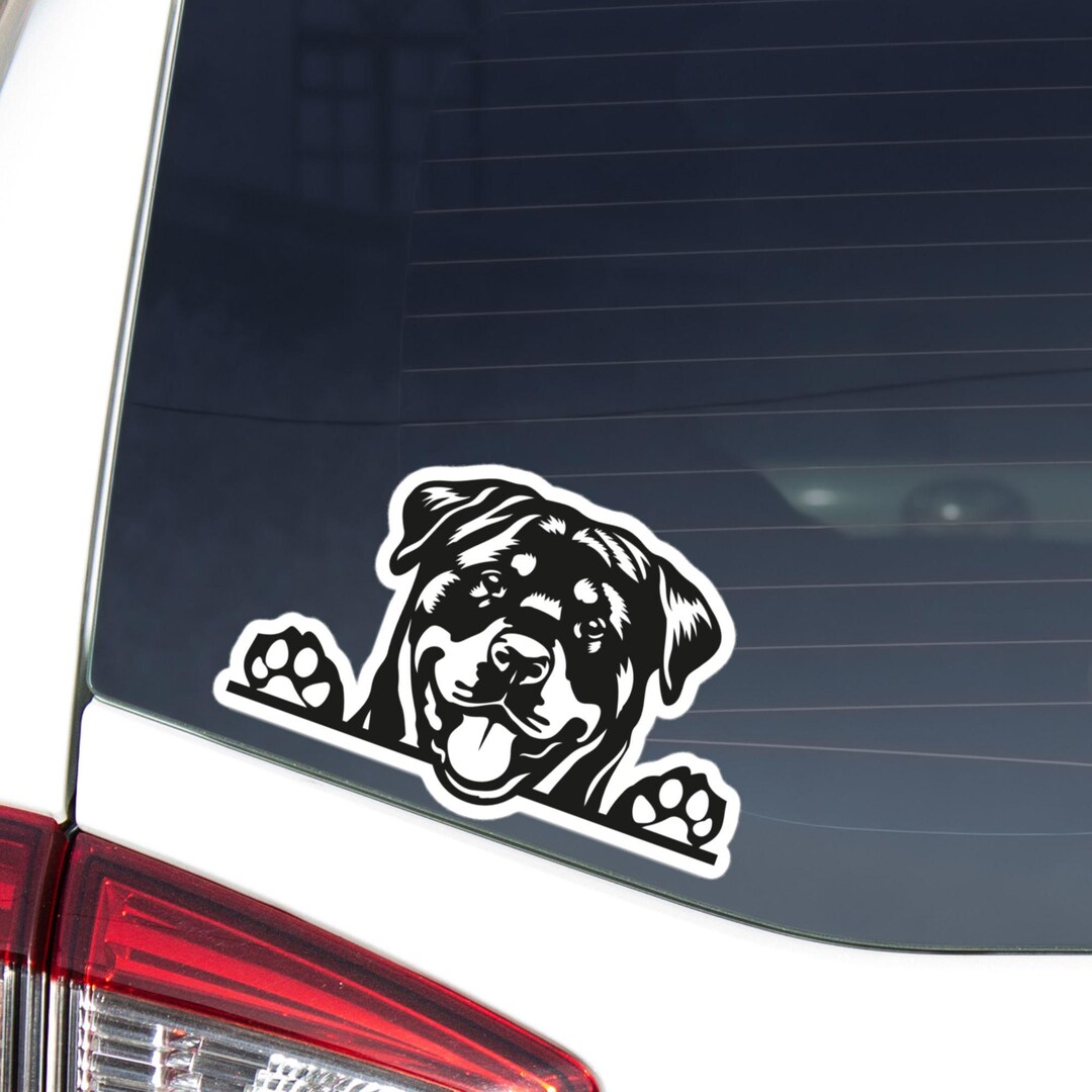 Rottweiler Car Decal Sticker / Peeking Black & White Dog Head Face ...