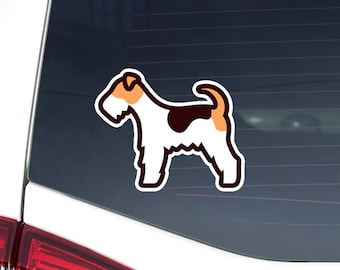 Wire Fox Terrier Car Sticker Decal / Tricolor Fox Terrier Silhouette Dog Waterproof Vinyl Window Bumper Laptop Bottle / Outdoor + Indoor