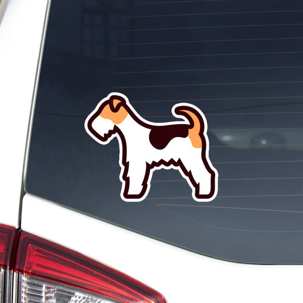 Wire Fox Terrier Car Sticker Decal / Tricolor Fox Terrier Silhouette Dog Waterproof Vinyl Window Bumper Laptop Bottle / Outdoor + Indoor