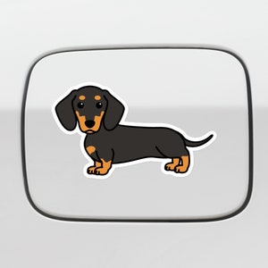 Black Tan Dachshund Car Sticker Decal / Kawaii Cute Dachshund Dog Puppy / Vinyl Waterproof Removable Outdoor / Window Bumper Laptop Bottle