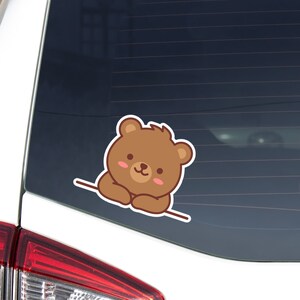 Peeking Brown Bear Car Decal Sticker / Kawaii Peeking Cartoon Bear Head / Vinyl Waterproof Removable Outdoor Bumper Window Laptop