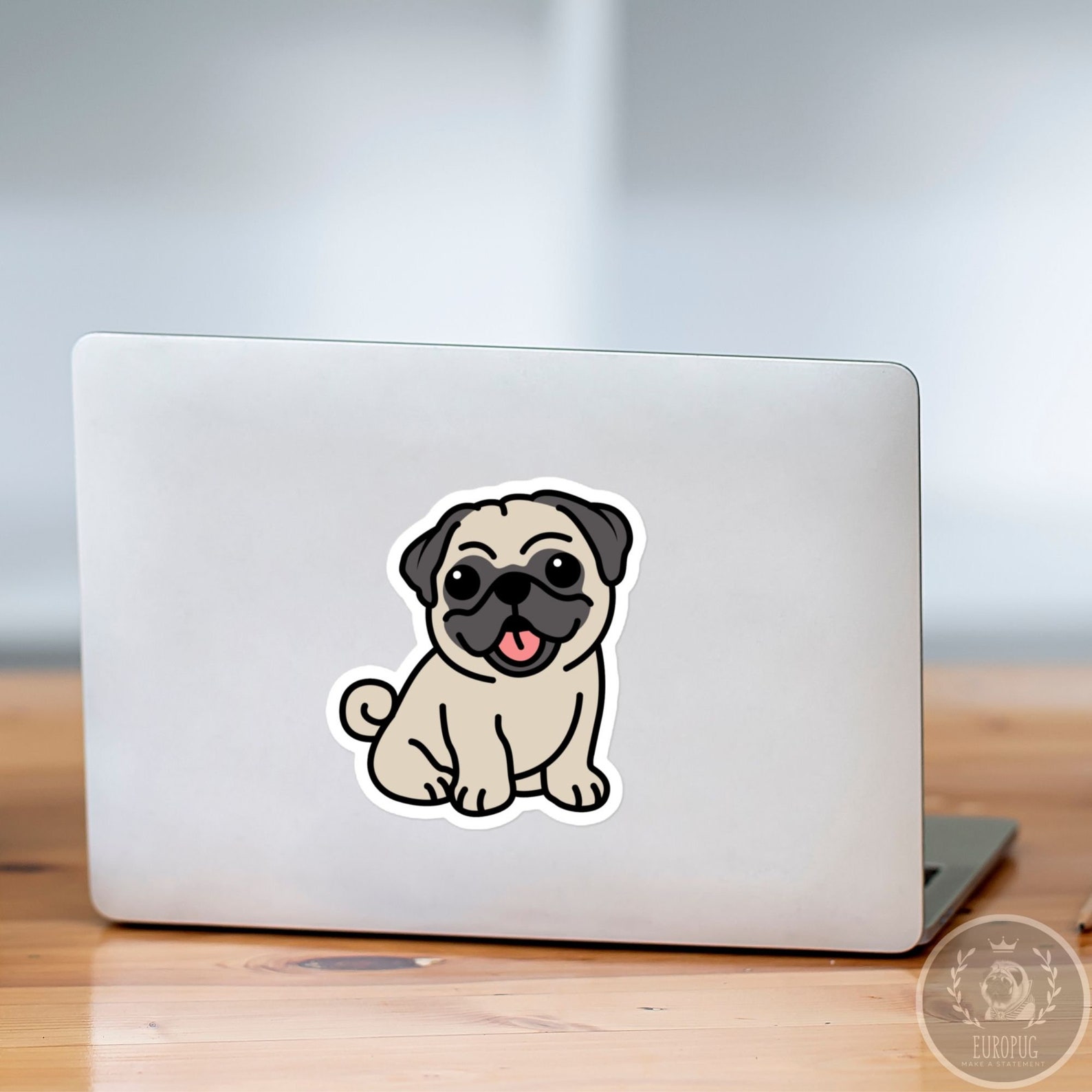 Funny Pug Sitting Car Decal Sticker / Cute Kawaii Cartoon Pug Dog ...