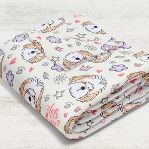 Cavapoo Throw Blanket  / Cartoon Cute Cavapoo Dog Print Pattern / Soft Silk Fabric / Cream Velveteen Plush Blanket / Gift Pets Lovers