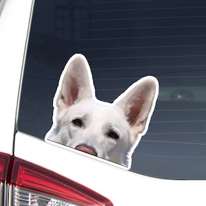 German Shepherd Car Decal Sticker / Peeking Realistic White Dog Head / Vinyl Waterptroof Removable Outdoor / Bumper Window Laptop Phone