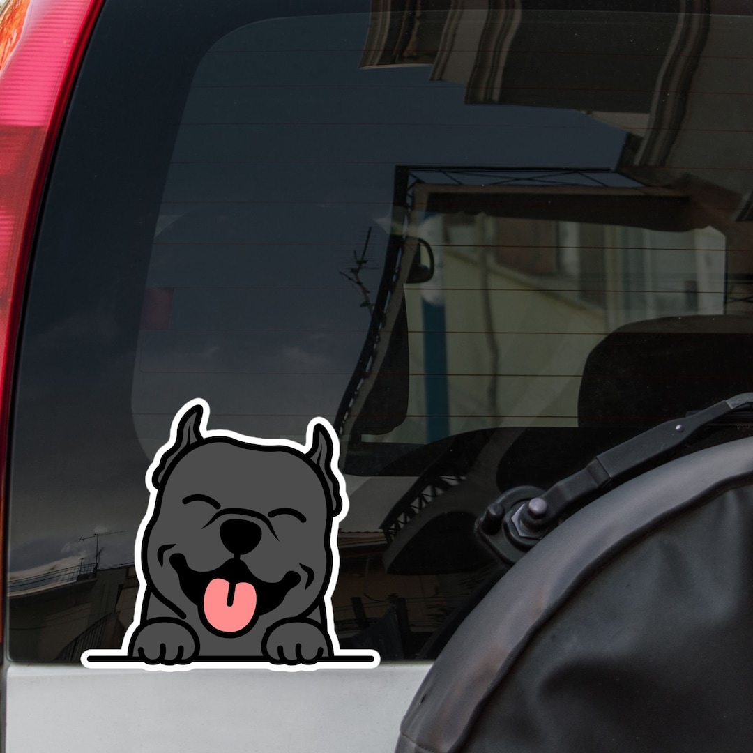 Black Pitbull Car Decal Sticker / Peeking Pittie Smiling Dog Vinyl Bumper Window Laptop Bottle