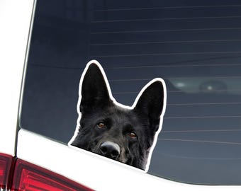 German Shepherd Car Decal - Peeking Black Dog Head Waterproof Sticker