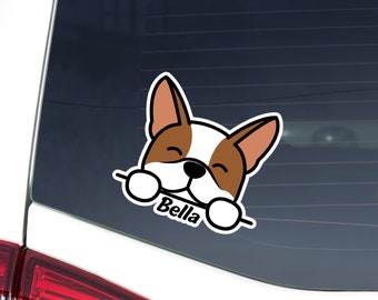 Boston Terrier Car Decal: Brown Bostie Dog, Personalized Waterproof Sticker