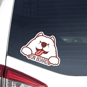 Custom Samoyed On Board Car Decal Sticker / Personalized Dog Name / Vinyl Waterproof Removable Outdoor / Bumper Window Laptop