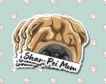 Brown Shar Pei Mom Sticker: Peeking Cartoon Dog Watercolor Car Decal
