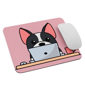 Custom Boston Terrier Mouse Pad / Kawaii Cute Dog Head Working Laptop Deskpad / Samoyed Dog Lover Gift Mousepad / Funny Laptop Accessories