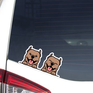 Custom Two Pitbull Car Decal Sticker / Peeking Pitties Smiling Dog Vinyl Bumper Window Laptop Bottle / Waterproof Removable Outdoor