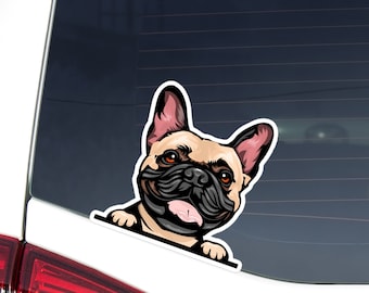 French Bulldog Car Decal: Peeking Fawn Frenchie, Waterproof Vinyl Sticker