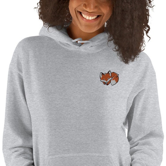 Embroidered Fox Hoodie: Kawaii Sleeping Animal, Soft Pullover - Etsy