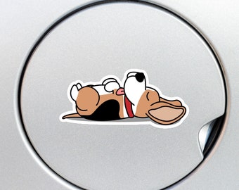 Lazy Beagle Car Sticker / Puppy Vinyl Decal Bumper Window Laptop Bottle / Dog Lying Back  Decal Outdoor / Weather Resistant  / Beagle Gift