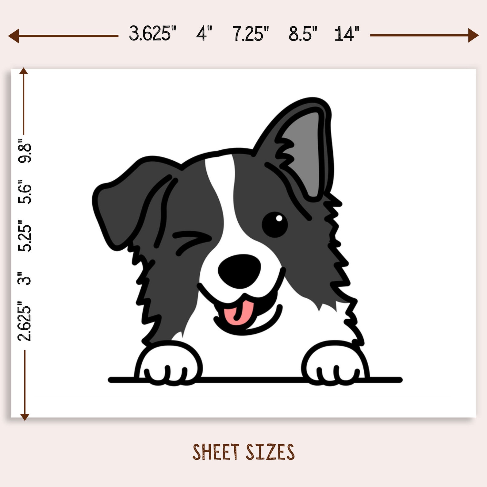 Border Collie Car Decal: Cartoon Winking Eye Dog, Personalized Sticker ...