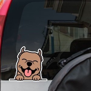 Custom Pitbull Car Decal Sticker / Personaization Peeking Pittie Smiling Dog Vinyl Bumper Window Laptop / Waterproof Removable Outdoor