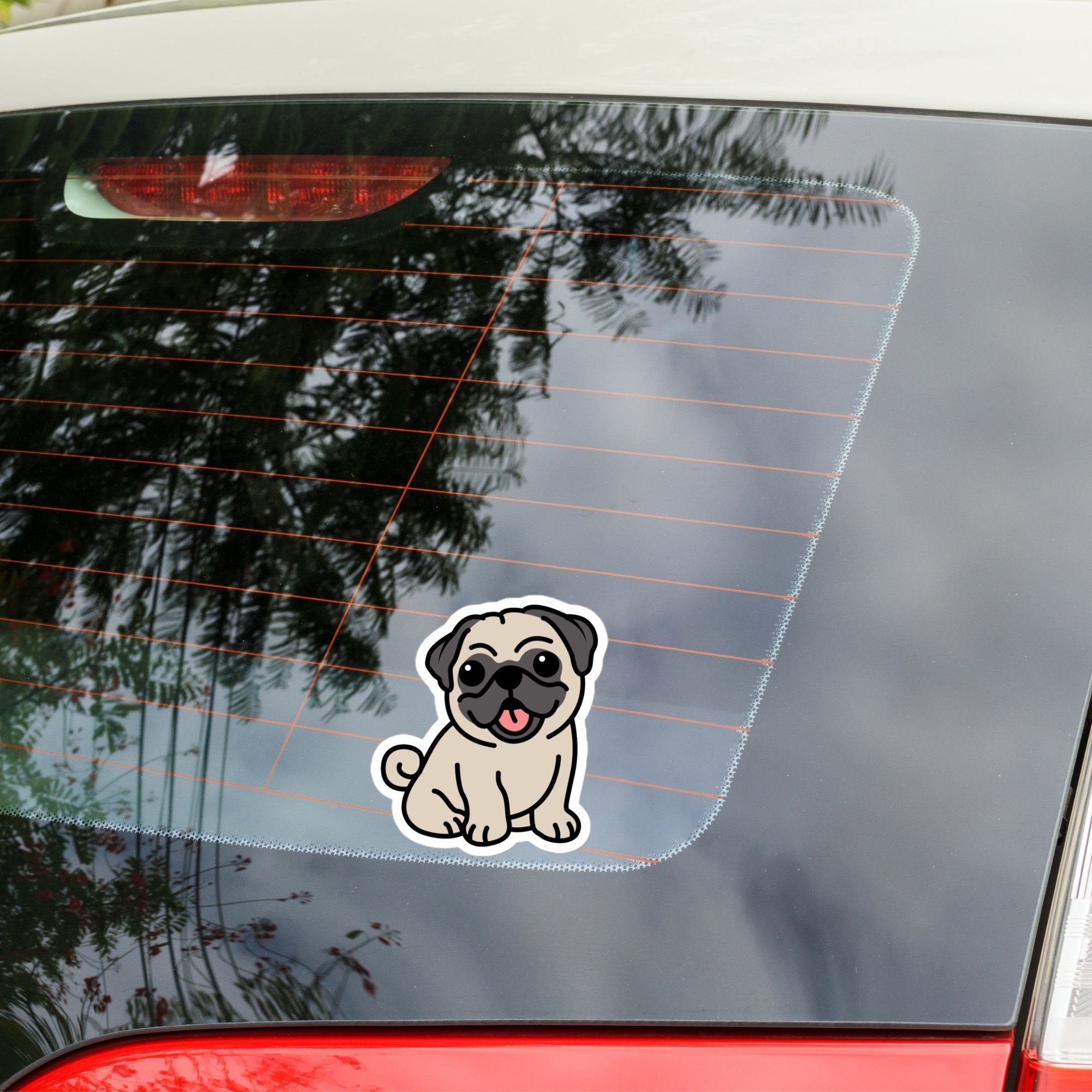 Funny Pug Sitting Car Decal Sticker / Cute Kawaii Cartoon Pug Dog ...