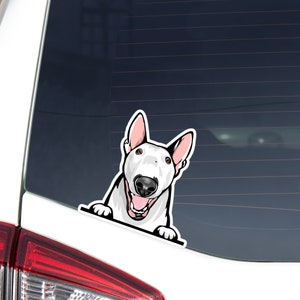 Peeking Bull Terrier Car Decal Sticker / Bullterrier Dog Vinyl Waterproof Decal Car  Bumber Window Laptop Bottle / Outoor + Indoor