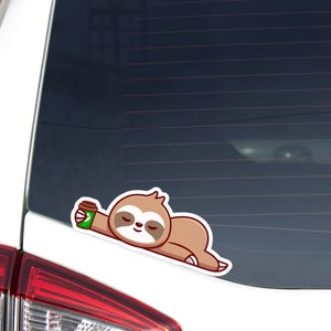Cute Sloth Sleeping With Coffee Car Decal Sticker / Kawaii Lazy Animal Vinyl Waterproof Decal Bumper Window Laptop Bottle / Outdoor + Indoor