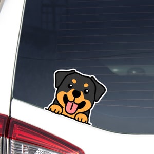 Peeker Rottweiler Car Decal Sticker / Rottie Smiling Cartoon Dog Puppy / Vinyl Waterproof Decal For Bumper Window (Outdoor + Indoor)