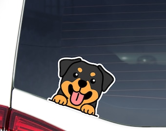 Peeker Rottweiler Car Decal Sticker / Rottie Smiling Cartoon Dog Puppy / Vinyl Waterproof Decal For Bumper Window (Outdoor + Indoor)