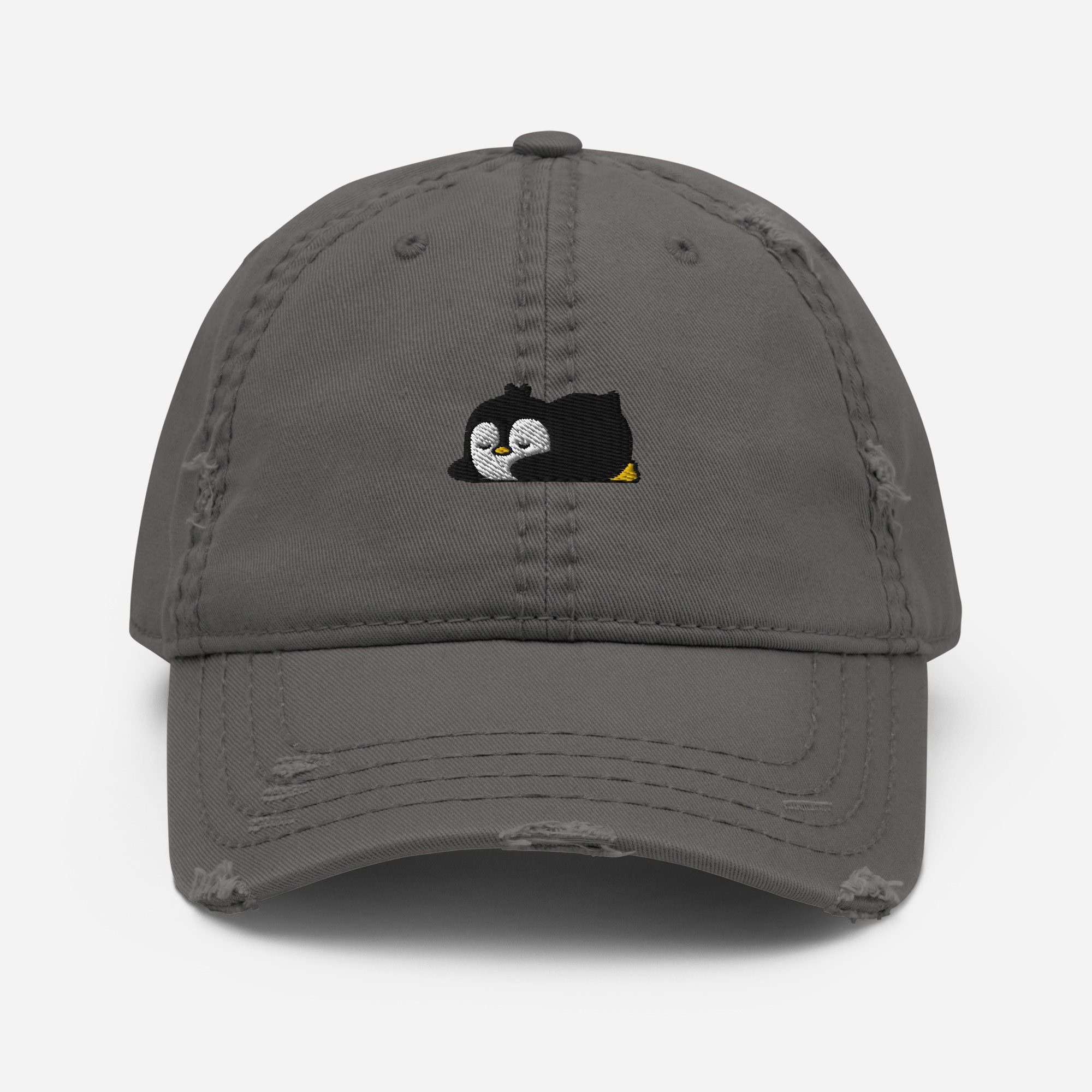 Penguin Dad Hat / Embroidered Lazy Sleeping Penguin Distressed Baseball Cap / Gift for Animals Lover, Owner, Mom, Dad / Mama Clothes Outfit