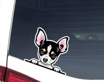 Black & White Chihuahua Car Decal - Peeking Dog Waterproof Vinyl Sticker
