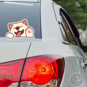 Shiba Inu Car Decal / Peeker Cream Shiba Inu Vinyl Decal Weather Resistant / Kawaii Shiba Dog Decal Car Window Bumper  (Outdoor + Indoor)