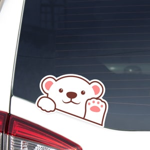 Polar Bear Car Decal Sticker / White Kawaii Cartoon Bear Waving Paw Cute Face Vinyl Waterproof Decal Bumper Window Laptop / Outdoor + Indoor
