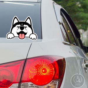 Siberian Husky Face Car Decal / Peek Husky Car Window Bumper Sticker / Black Husky Vinyl Weather Resistant Waterproof For Outdoor Indoor Use