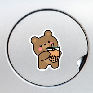 Bear with Bubble Tea Car Decal Sticker / Kawaii Cartoon Boba Bear / Vinyl Waterproof Removable Outdoor Bumper Window Laptop